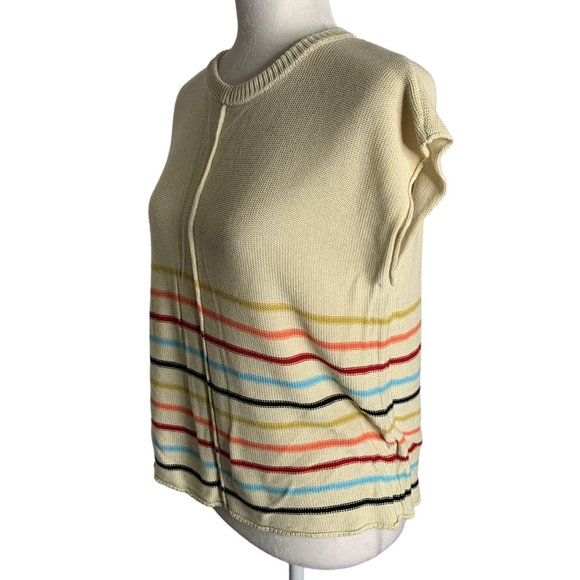 Knit Sleeveless Sweater Vest M Beige Rainbow Stripe Round Neck Pullover - Picture 3 of 6